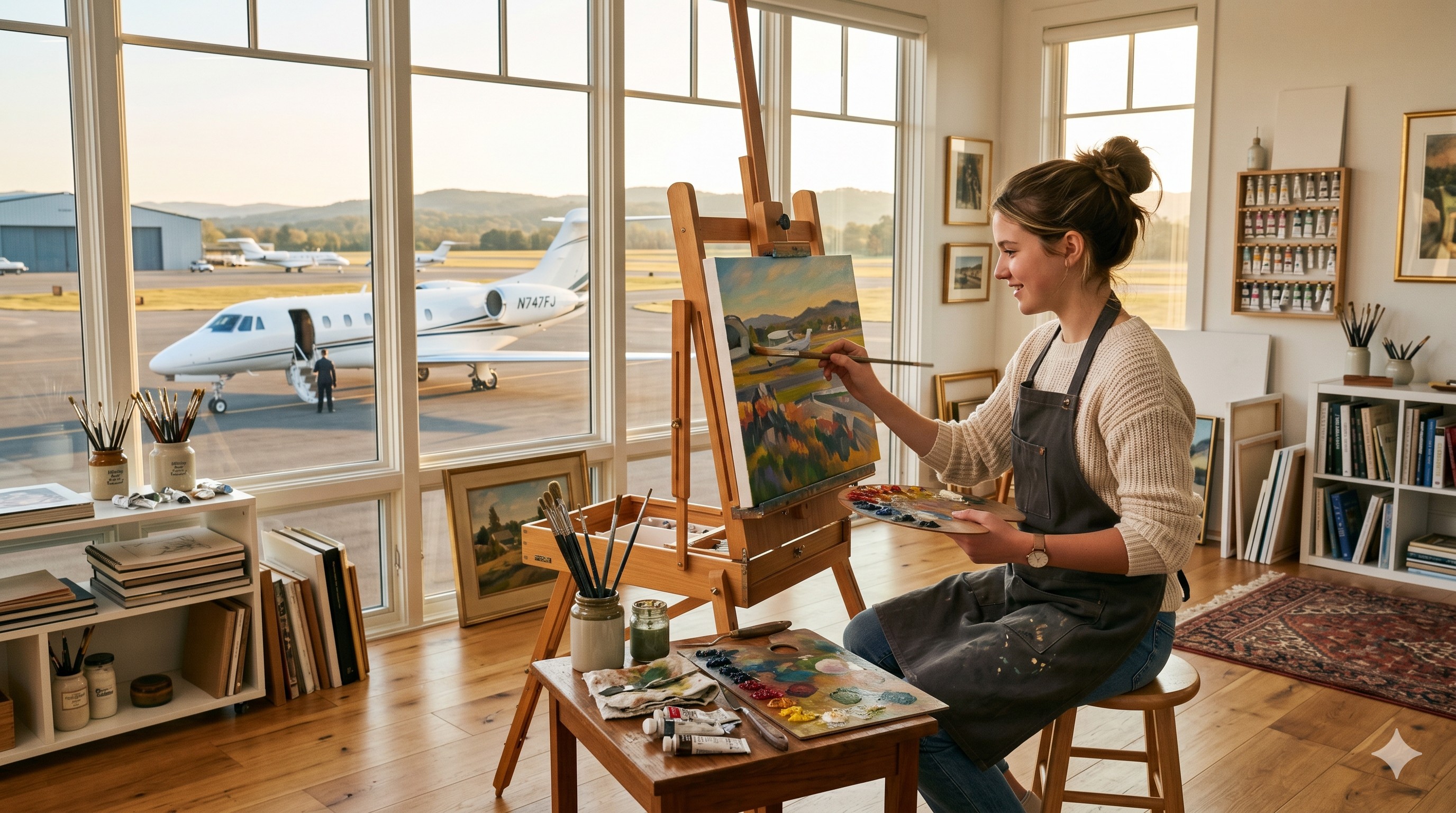 Art Studio at FBO — Private Jet in Background